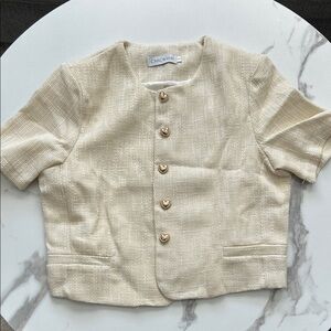 Chicwish Beige Textured Short Sleeve Jacket